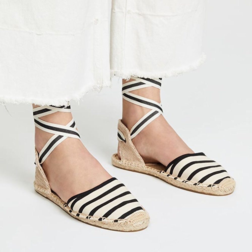 Soludos Striped Lace-up Espadrilles Sandals